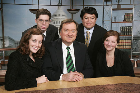 Notre Dame students with Tim Russert, then the host of NBC's Meet the Press
