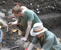 College of Arts and Letters students Patrick Conry and Wesley Wood excavating ancient artifacts in Butrint, Albania
