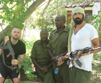 Fishing Without Nets director/writer Cutter Hodierne (far left) and producer/writer John Hibey (far right) in Kenya with cast members from the film.