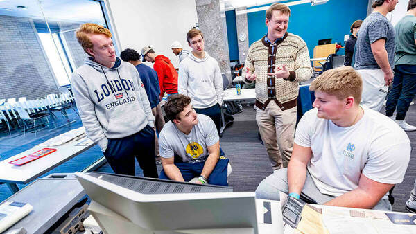 Dan Johnson works with students using pieces from the legacy technology collection.