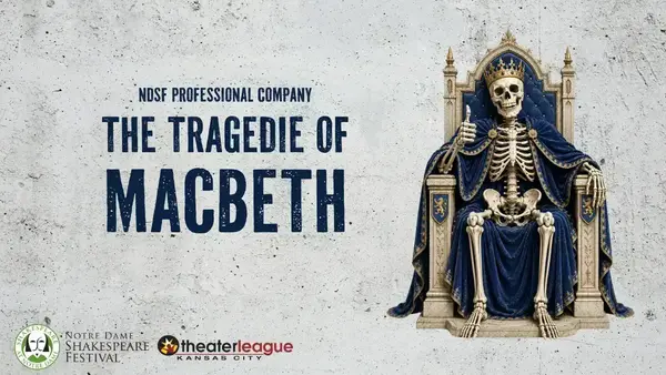 A skeleton king wearing a gold crown and blue robe sits on an ornate throne, giving a thumbs up. Text: The Tragedie of Macbeth.