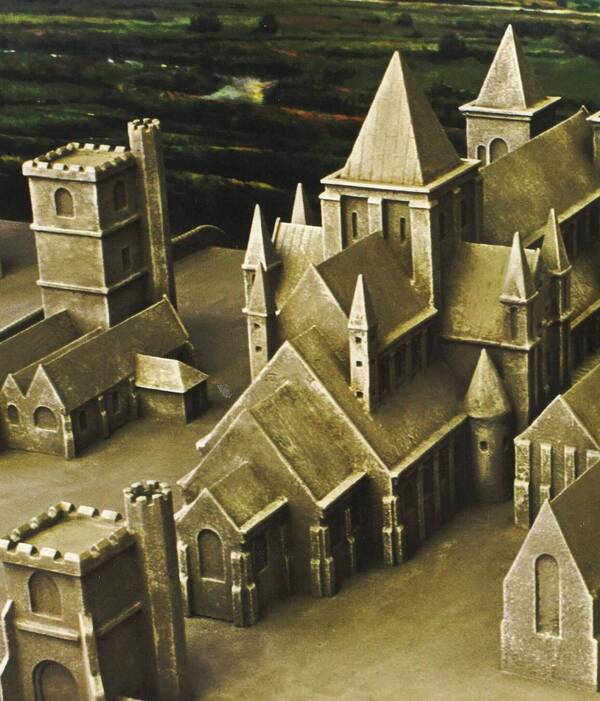 Photograph of the model of Barking Abbey at the Valence House Museum in Dagenham