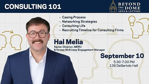 Consulting 101 event flyer with Hal Melia