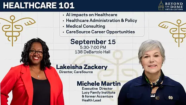 Healthcare 101 event flyer with Michele Martin and Lakeisha Zackery
