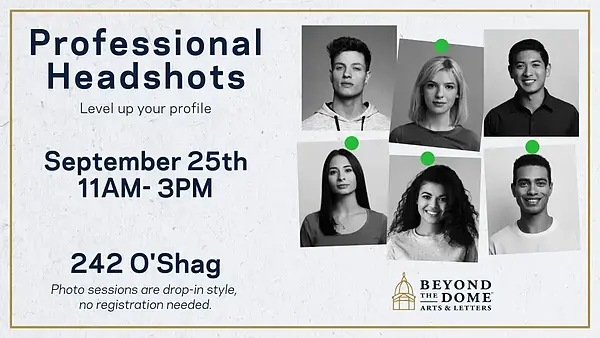 Professional Headshots event on September 25th, 11AM-3PM at 242 O'Shag.