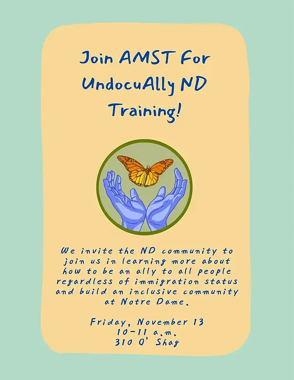 Join AMST for UndocuAlly ND Training, featuring blue hands holding a monarch butterfly.